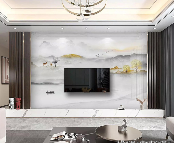 电视墙岩板背景墙大全图片【2022年岩板电视背景墙效果图】