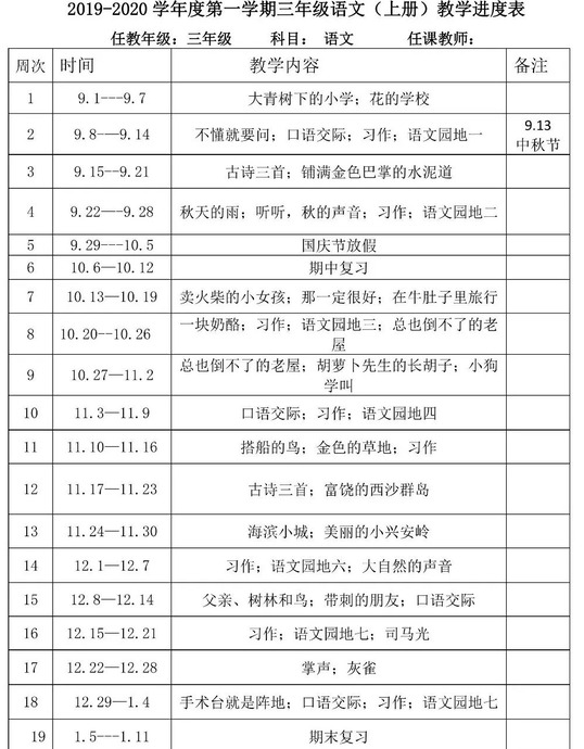 部编三上语文教学计划 最新【部编三上语文教学计划及进度】