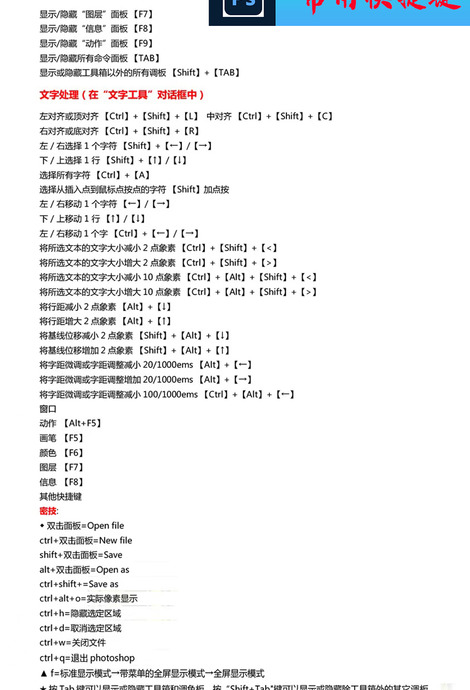 ps所有快捷键大全总结【PS快捷键大全表格】