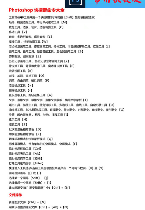 ps所有快捷键大全总结【PS快捷键大全表格】