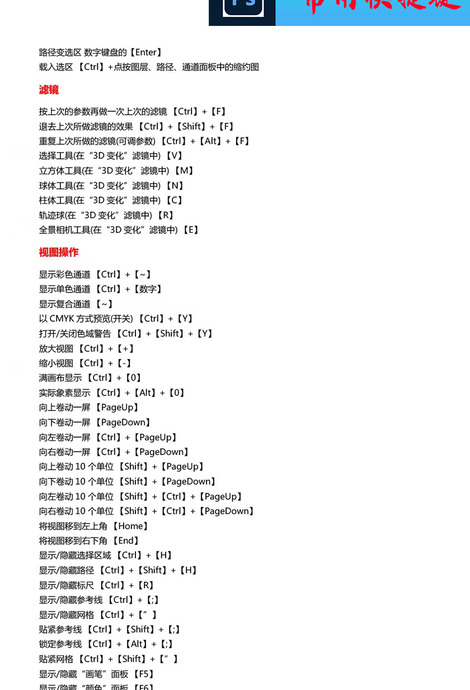 ps所有快捷键大全总结【PS快捷键大全表格】