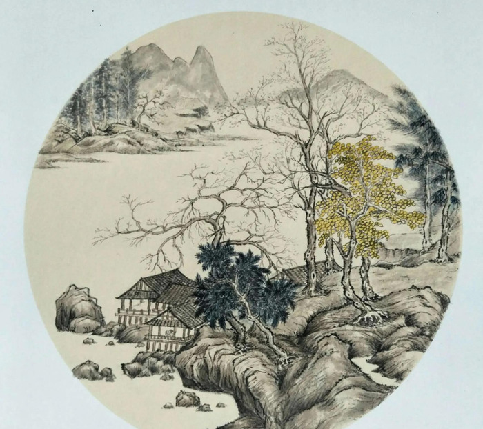 国画小品山水【国画小品山水画圆形】