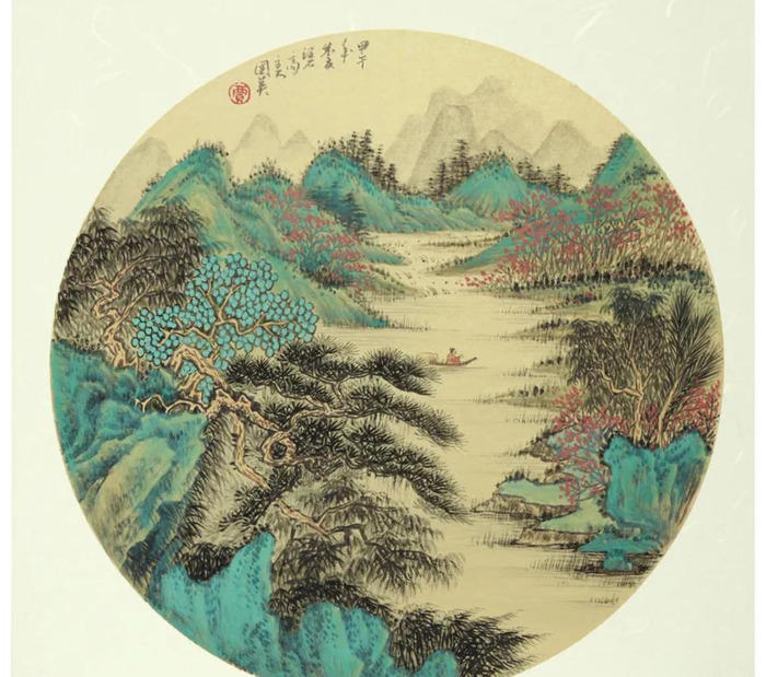 国画小品山水国画小品山水画圆形