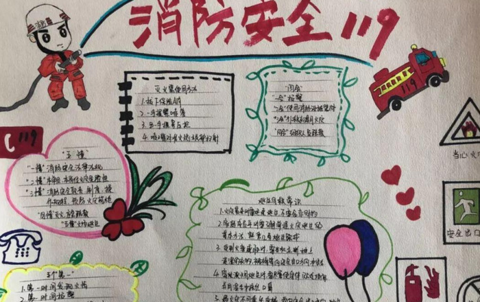 中小学消防画一等奖一半字一半画【中小学消防画一等奖 9岁手抄报】