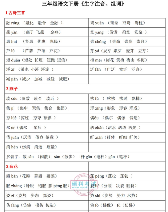 三年级下册生字组词【三年级生字组词】