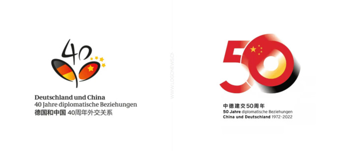 中德建交50周年纪念LOGO，两个不同风格版本【中德建交50周年纪念logo图片】